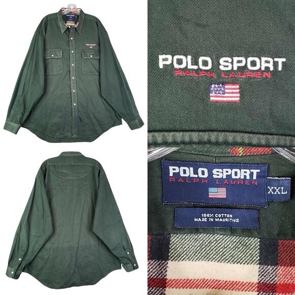 Polo Ralph Lauren Sport Mens XXL Green Streetwear Button Down Shirt Vintage - Picture 1 of 8